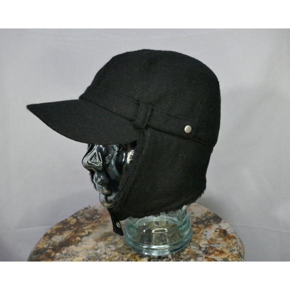Calvin Klein Black Trapper Trooper Hat Chin Strap Ear Flaps Faux Fur One Size - Picture 4 of 16